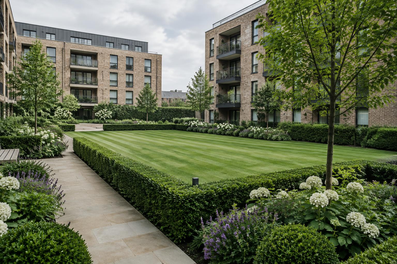 Maintained communal garden at a residential development