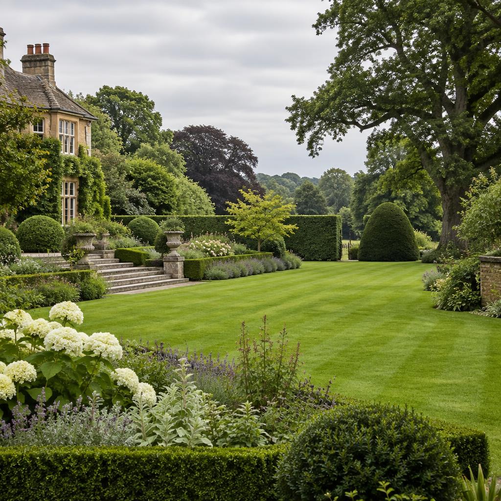 Manicured estate lawn