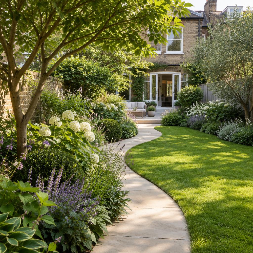Private residential garden with planting